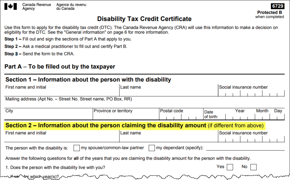 Does the CRA have a Disability Tax Credit Certificate (form T2201) on