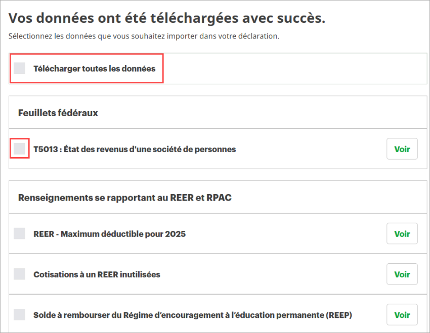 la case à cocher Télécharger toutes les données et un feuillet est mise en surbrillance, montrant les deux options disponibles.